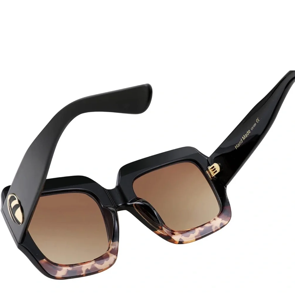 Oversized  TRENDY BLACK & LEOPARD VENICE Sunglasses * NEW *